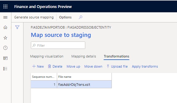 Screenshot of the Map source to staging page.